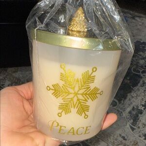 Gold and White Candle with Peace Design